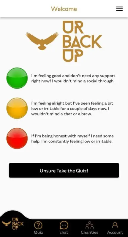 Mental Health Charity App Design - Ur Back Up
